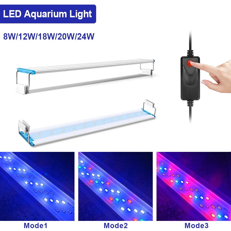 Ultra-Thin LED Aquarium Light – Expandable Clip-On Plant Light (18–75CM Models, Full Spectrum, 220-240V)