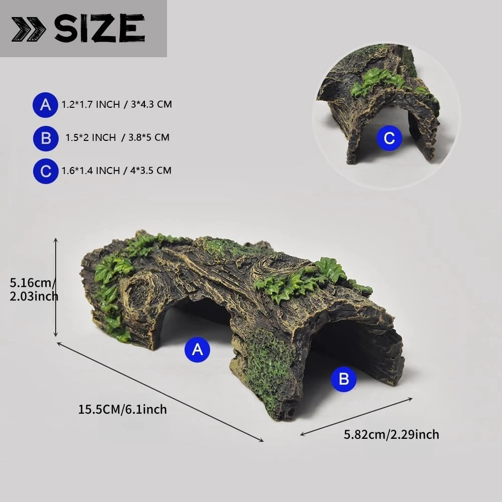 Hollow Tree Trunk Cave Ornament – Natural Aquarium Hideout for Fish & Shrimp, Reptile Shelter Decoration