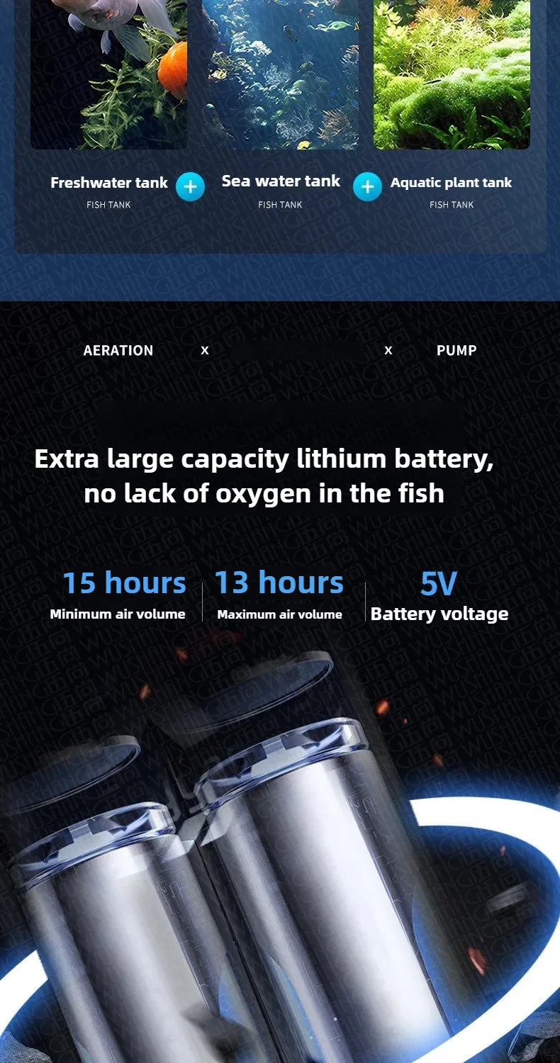 5W USB Rechargeable Oxygen Pump – Portable 48-Hour Aerator for Outdoor Fishing & Aquarium Use
