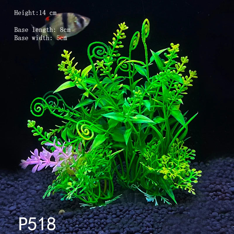 Artificial Underwater Aquarium Plant – Plastic Aquatic Shrub with Resin Base for Fish Tank Decoration