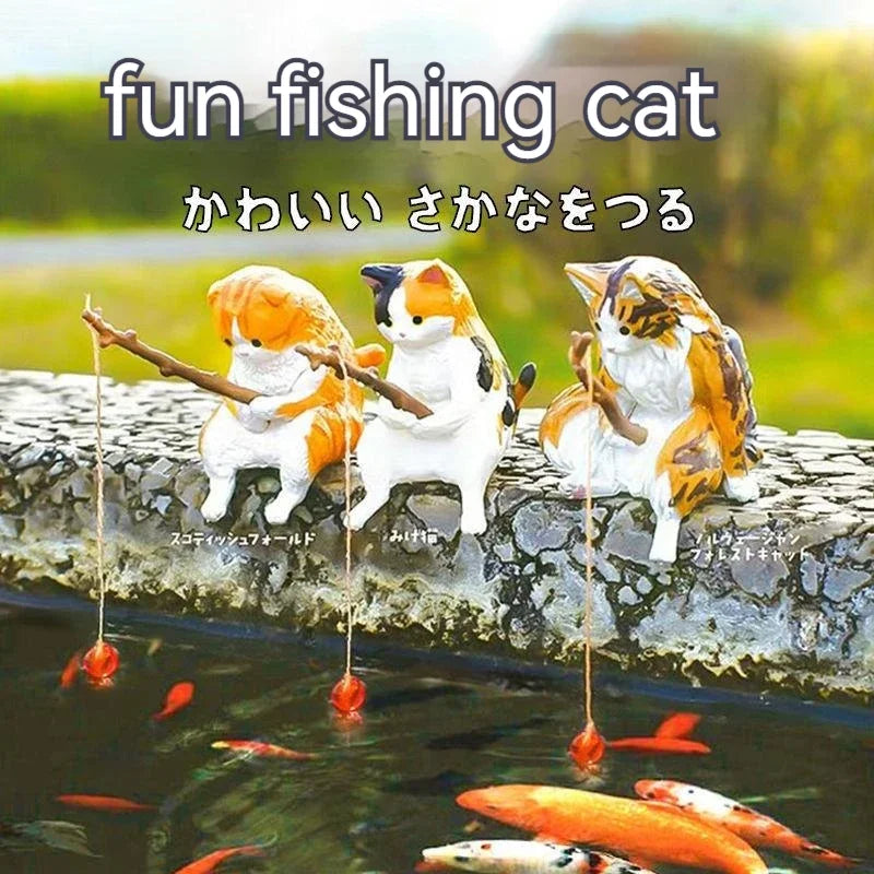 Cute Fishing Cat Aquarium Ornament – Mini Decorative Figurine for Aquascaping, Micro-Landscapes & DIY Tank Decor