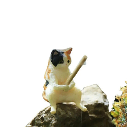 Cute Fishing Cat Aquarium Ornament – Mini Decorative Figurine for Aquascaping, Micro-Landscapes & DIY Tank Decor