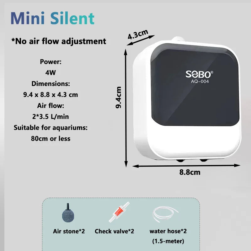 SOBO Silent Aquarium Oxygen Pump – 5W Adjustable Air Volume, High-Power Aerator for Fish Tanks, Deep-Water Oxygenation 220V