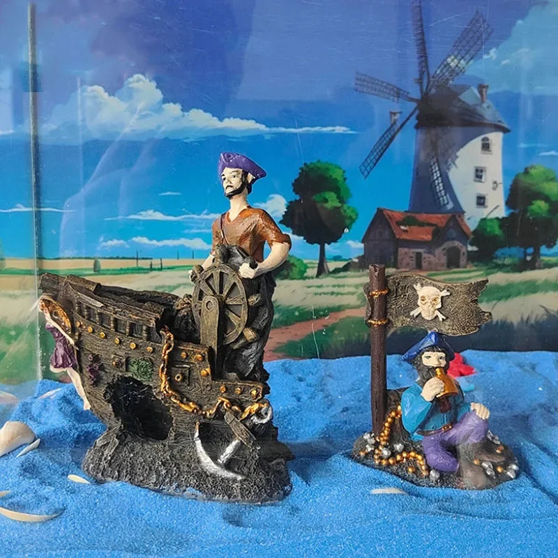 Resin Pirate Captain Aquarium Ornament