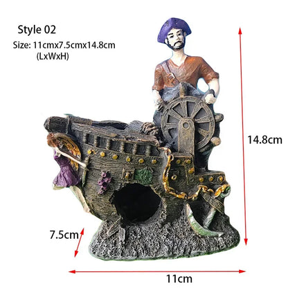 Resin Pirate Captain Aquarium Ornament