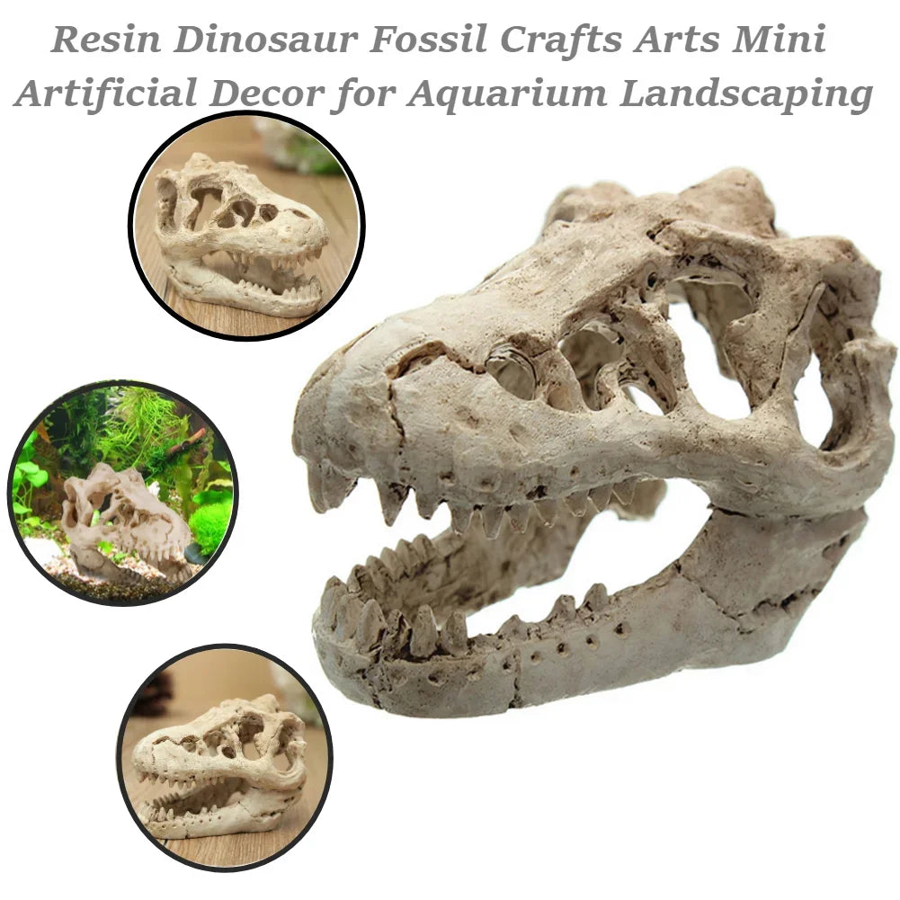 Resin Crocodile Skull Aquarium Decoration — Mini Dinosaur Fossil Ornament for Fish Tanks & Terrariums