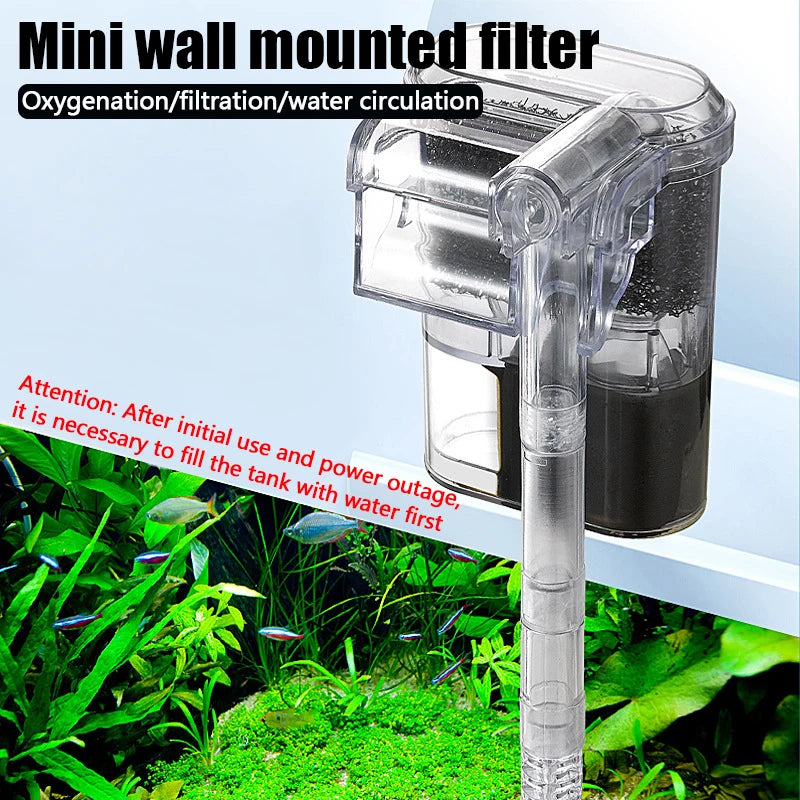 USB Mini Hanging Aquarium Filter – 2.5W Silent External Waterfall Filter, 250L/H Flow, For Fish Tanks Under 30cm