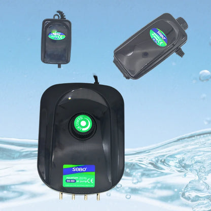 SOBO High-Power Aquarium Air Pump (220–240V) – Ultra Silent Adjustable Oxygen Pump | Single / Dual / Quad Outlet Models
