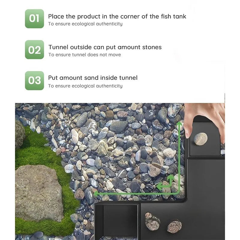Underground Aquarium Tunnel Hideout – Fish & Shrimp Shelter, Buried Corner Cave for Corydoras, Loaches, Plecos & Shrimp Tanks
