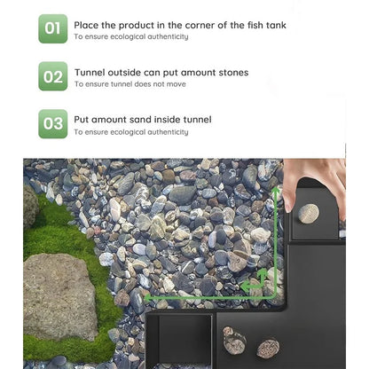 Underground Aquarium Tunnel Hideout – Fish & Shrimp Shelter, Buried Corner Cave for Corydoras, Loaches, Plecos & Shrimp Tanks