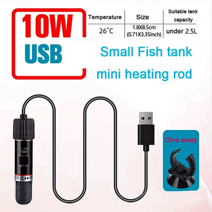 USB Mini Submersible Aquarium Heater for Small Tanks, 26°C Constant Temperature, 10W