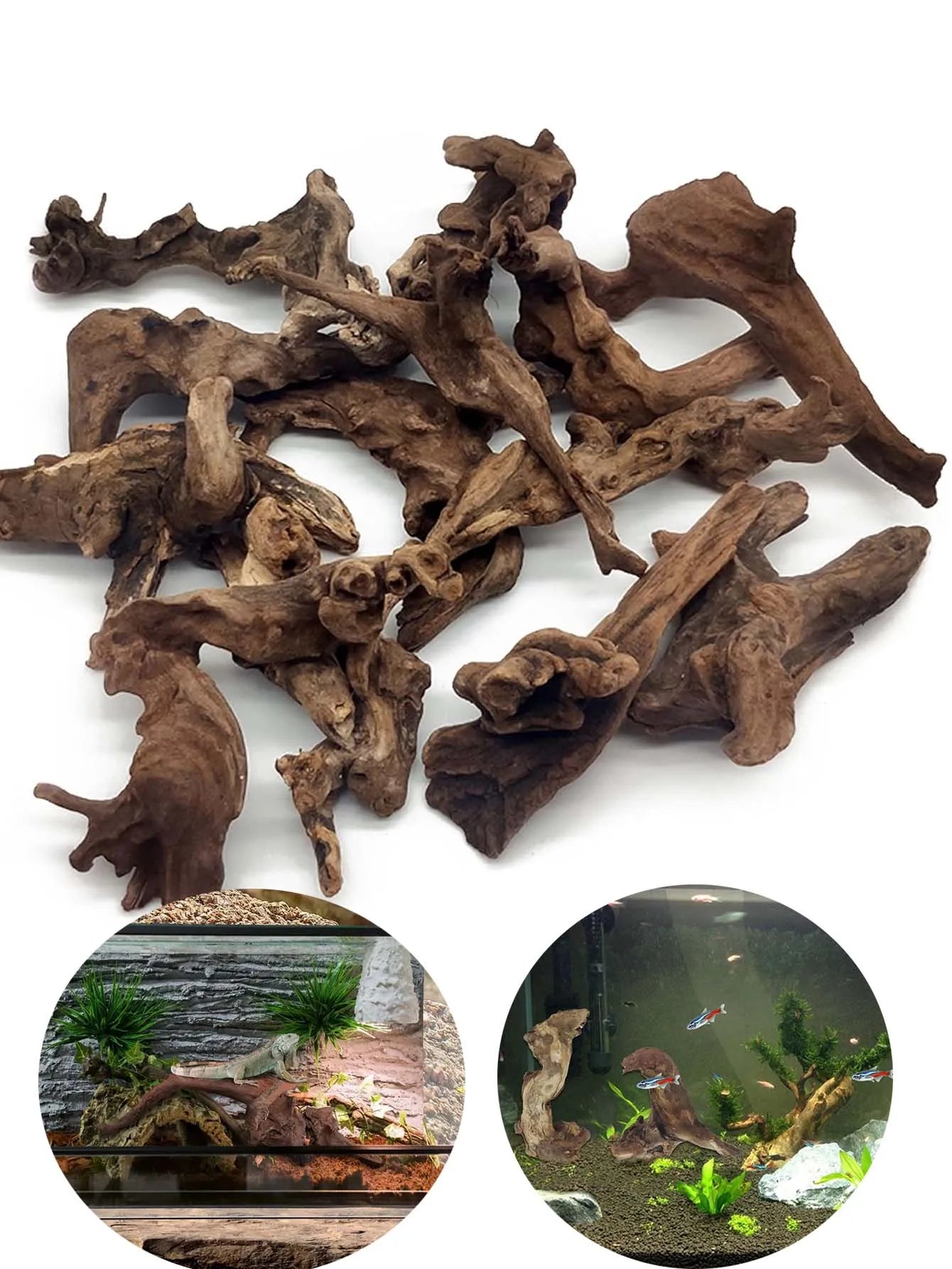 5–10cm Natural Driftwood Tree Trunk – Aquarium Decoration Sunken Wood Landscaping Ornament for Fish Tanks (Random Shape)