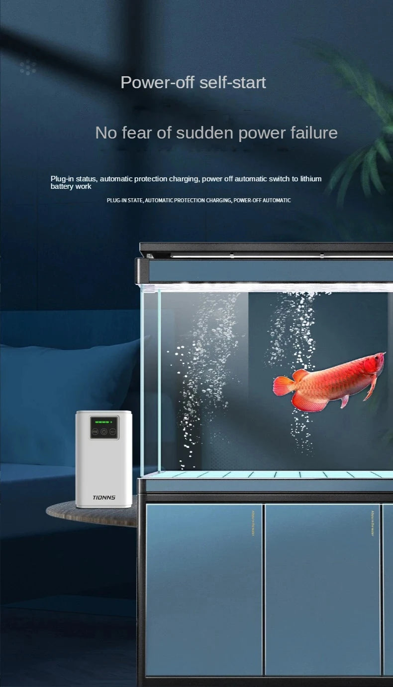 Rechargeable Aquarium Air Pump 6000mAh – Portable Oxygen Booster with AC/DC Auto-Switch & 185h Backup