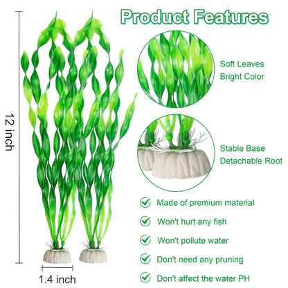 Artificial Aquarium Plants – 5pcs / 10pcs Plastic Aquatic Plants with Ceramic Base for Fish Tank Decoration