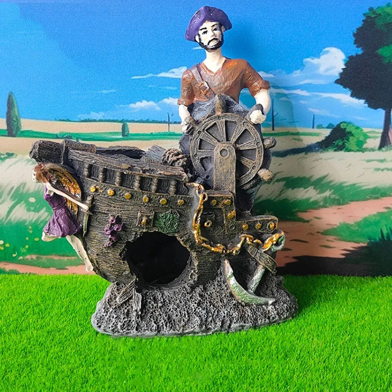 Resin Pirate Captain Aquarium Ornament