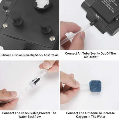 Aquarium Air Pump, High-Output Oxygen Aerator with 4 Outlets for Fish Tanks & Hydroponics