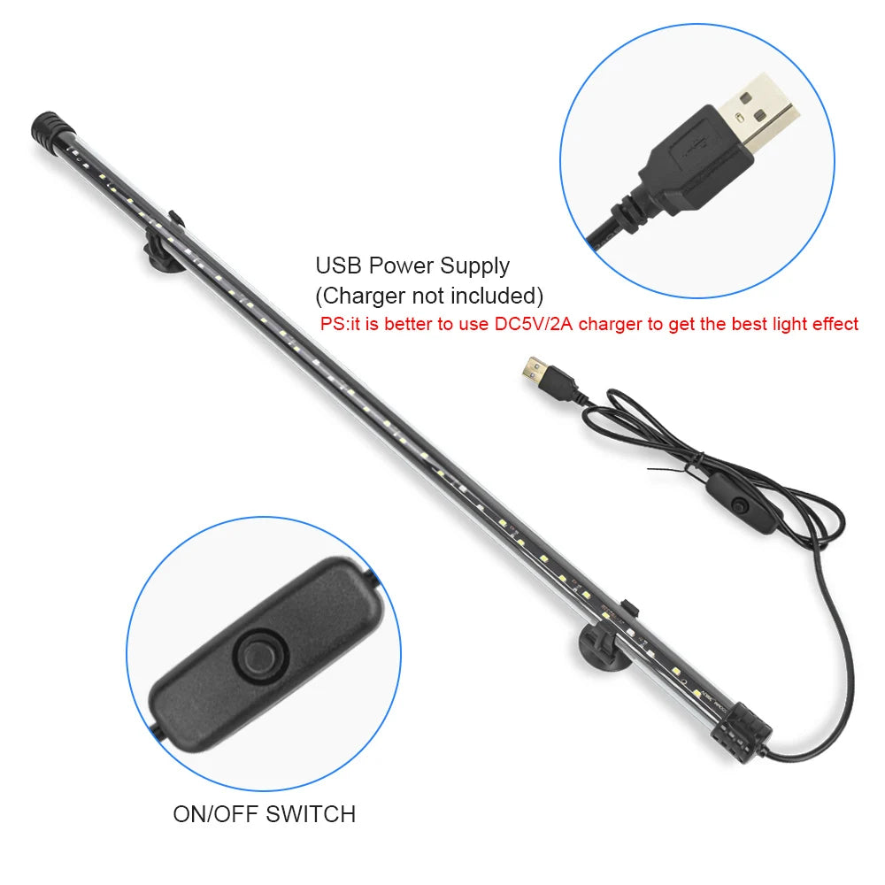 USB LED Aquarium Light Bar for Fish Tanks and Aquatic Plants (18–58 cm, Waterproof)