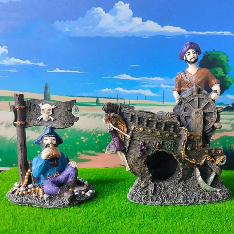 Resin Pirate Captain Aquarium Ornament