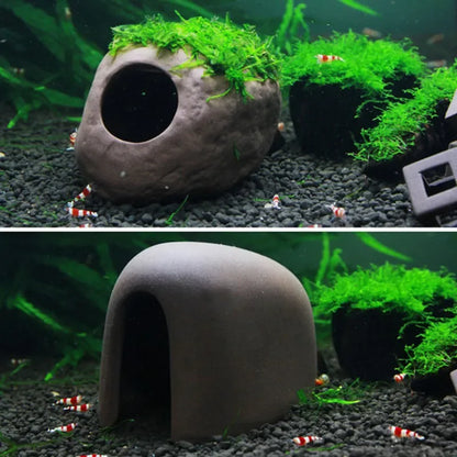 Ceramic Aquarium Shelter Houses – Shrimp & Fish Hiding Caves, Breeding Pots & Natural Stone-Style Tank Decor