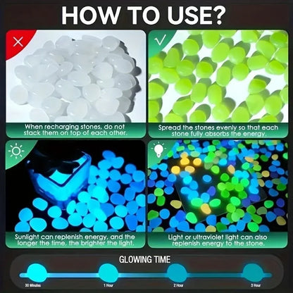 Glow-in-the-Dark Garden Pebbles – 3–5mm Luminous Decorative Stones for Aquarium, Pathways, and DIY Landscaping (100–500pcs)