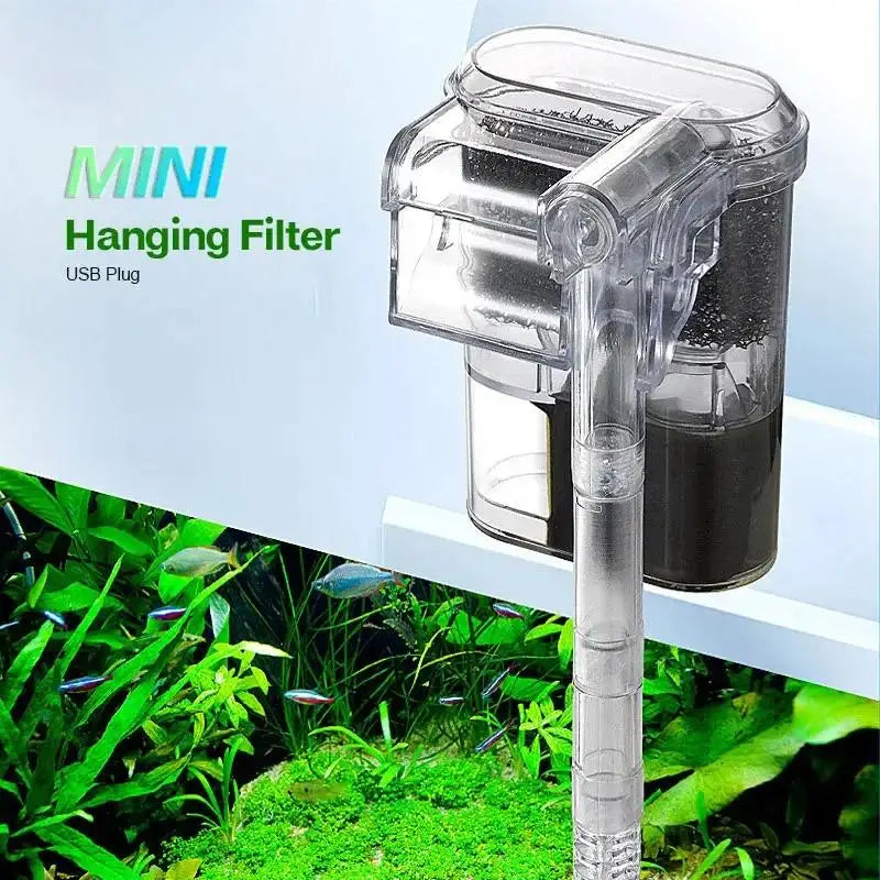 New Suspended USB Mini Aquarium Filter 2.5W 250L/H Transparent Hang-On Waterfall Filter for Fish Tanks Below 35cm
