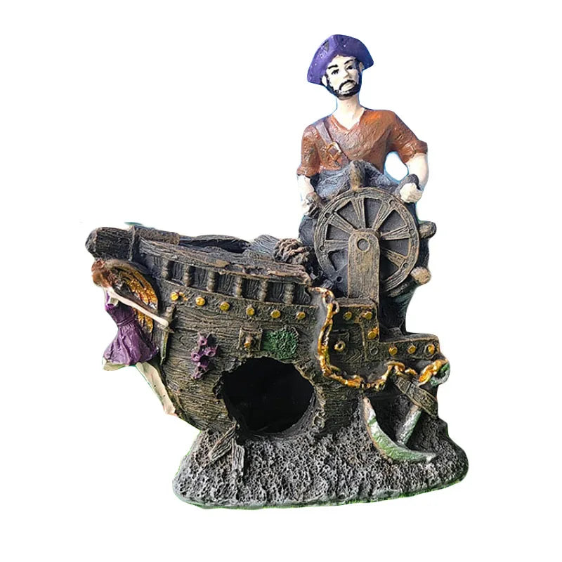 Resin Pirate Captain Aquarium Ornament