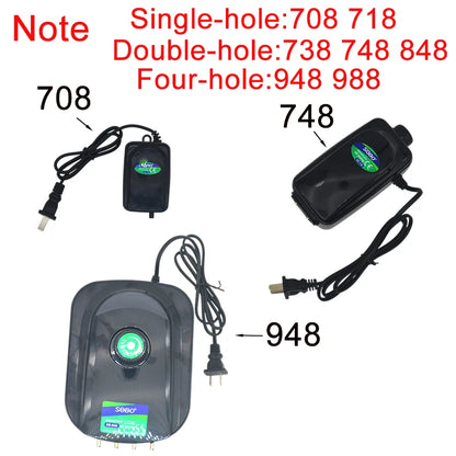 SOBO High-Power Aquarium Air Pump (220–240V) – Ultra Silent Adjustable Oxygen Pump | Single / Dual / Quad Outlet Models