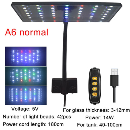 USB Aquarium LED Grow Light – Full Spectrum Clip-On Lamp with 10-Level Brightness, Timer & 360° Adjustable Arm for Planted Tanks