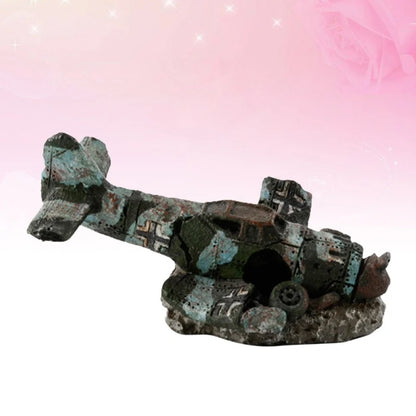 Mini Resin Airplane Wreck Aquarium Ornament – Vintage Plane Decor for Fish Tank Landscapes