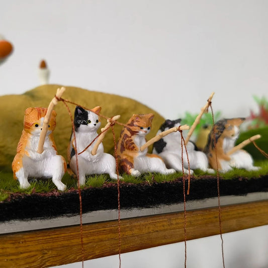 Cute Fishing Cat Aquarium Ornament – Mini Decorative Figurine for Aquascaping, Micro-Landscapes & DIY Tank Decor