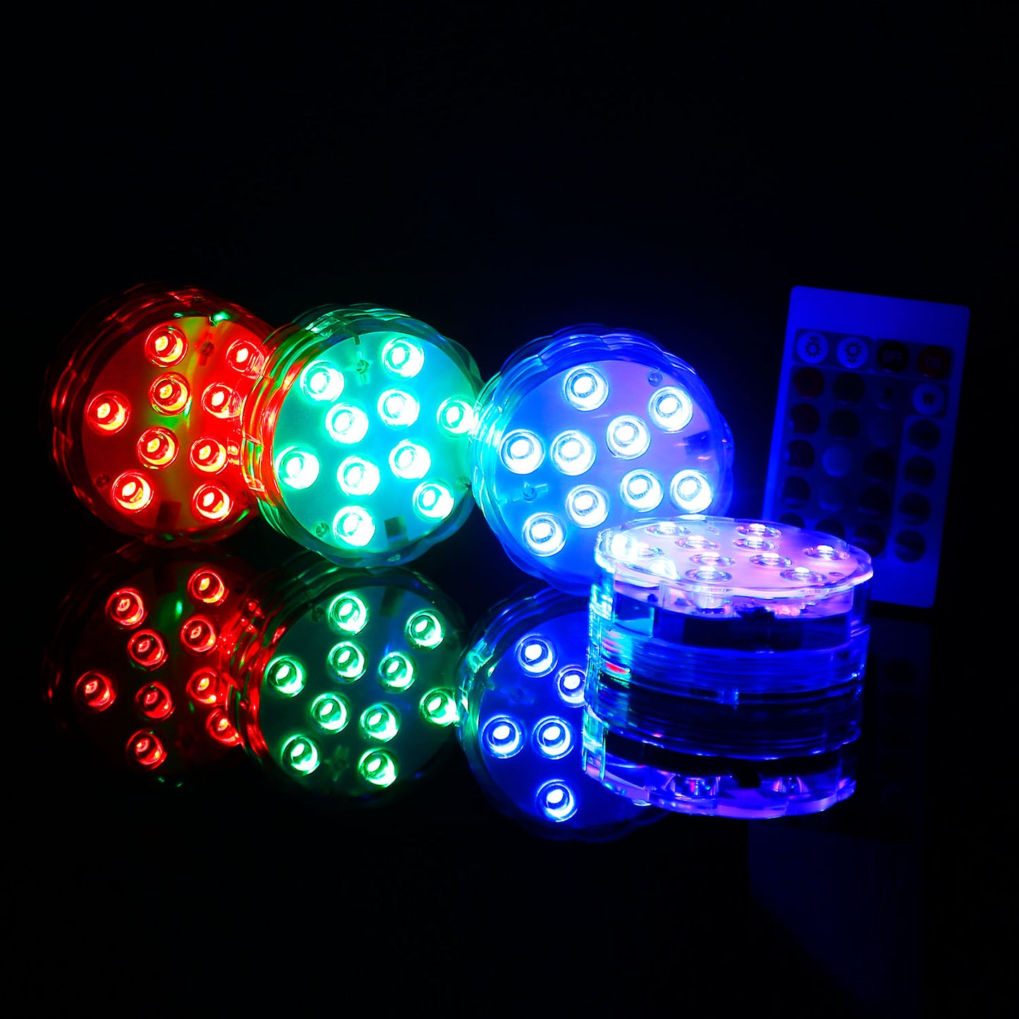 4-Pack Submersible RGB LED Lights with Remote Control