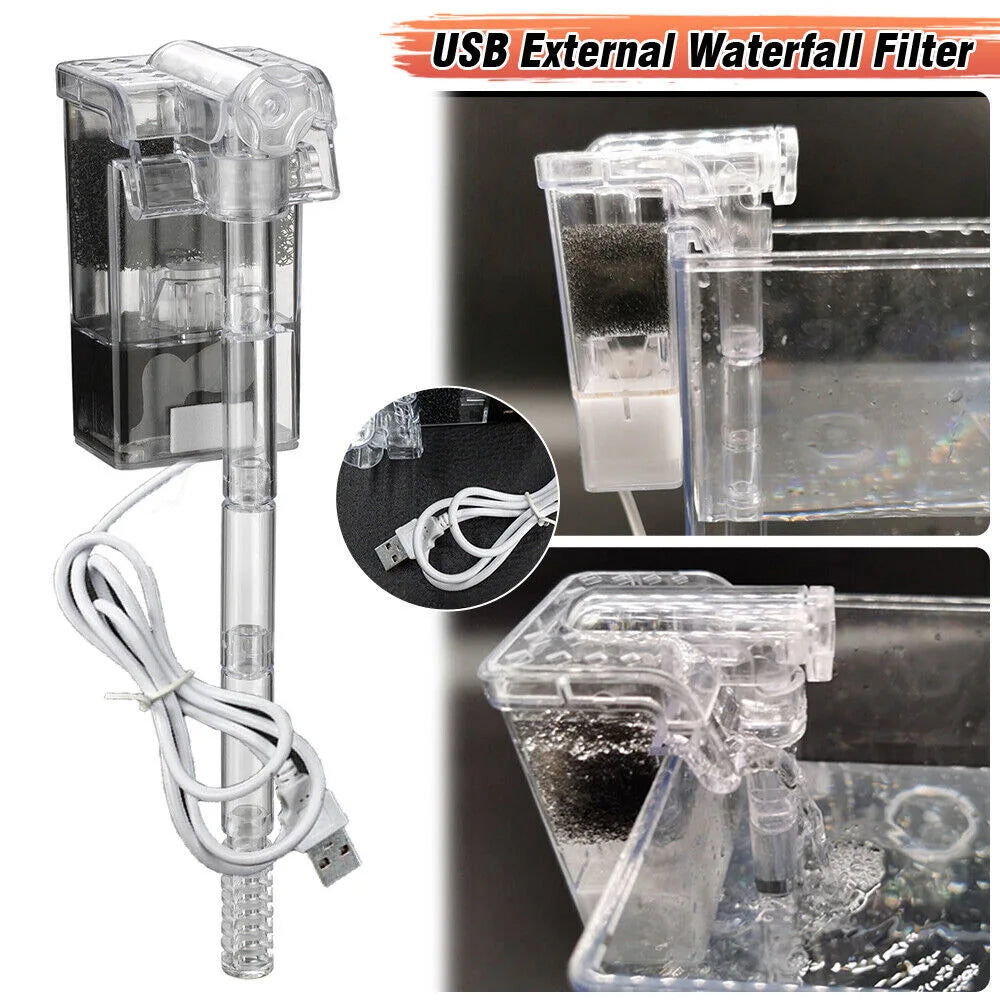 USB-Powered Mini Aquarium Waterfall Filter Quiet, Compact, and Adjustable Oxygen Pump