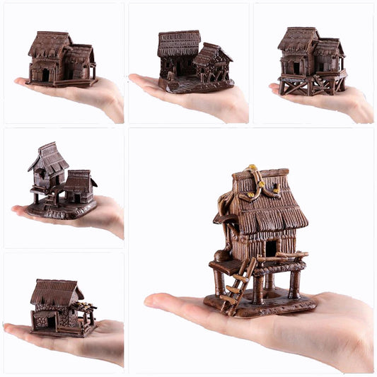 Retro Mini House Bungalow Resin Ornaments  Perfect for Aquariums, Bonsai, and Landscaping