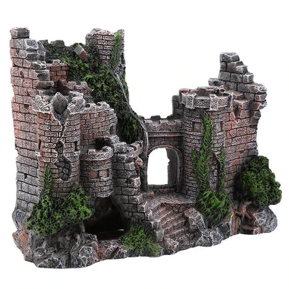 European-Style Ancient Castle Tower Resin Aquarium Ornament Rock Cave for Fish and Shrimp