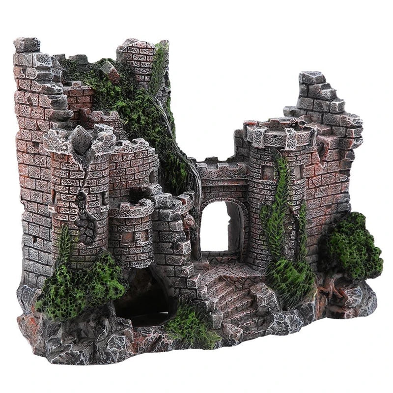 Resin Ancient Castle Tower Aquarium Ornament for Fish and Shrimp Hiding