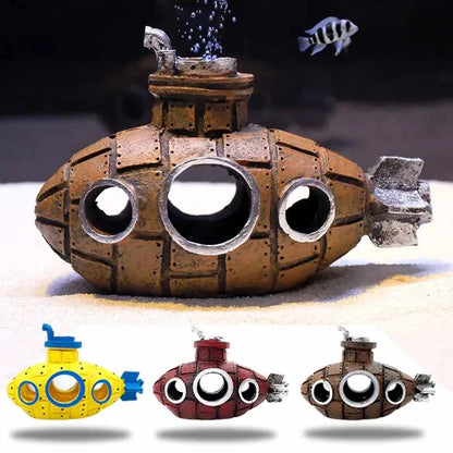 Resin Submarine Aquarium Ornament Fish Tank Decoration & Shrimp Shelter Cave