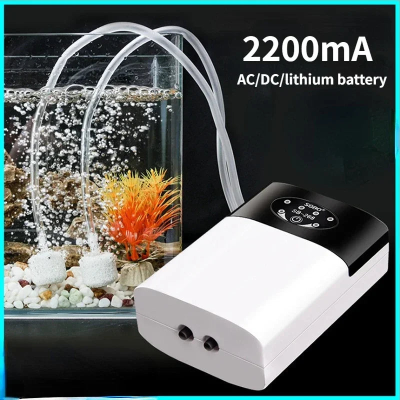 Portable Rechargeable Aquarium Oxygen Pump Dual-Mode Ultra-Quiet Air Compressor for Fish Tanks