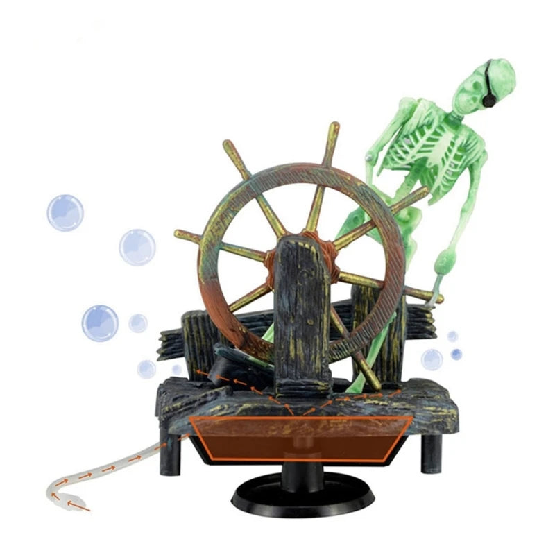 Aquarium Pirate Captain Skeleton Ornament Aerating Action for Freshwater and Saltwater Fish Tanks