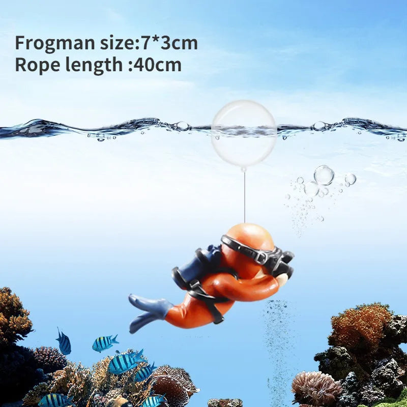 Cute Floating Diver Figure Aquarium Decoration Cartoon PVC Fish Tank Ornament with Rope for Fun Underwater Display