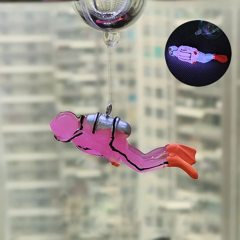 Luminous Floating Cartoon Diver with Ball Aquarium Decoration Glowing Fish Tank Ornament