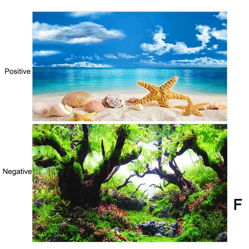 Double-Sided Aquarium Background Decoration Sticker Realistic 3D Aquascape Poster for Fish Tanks