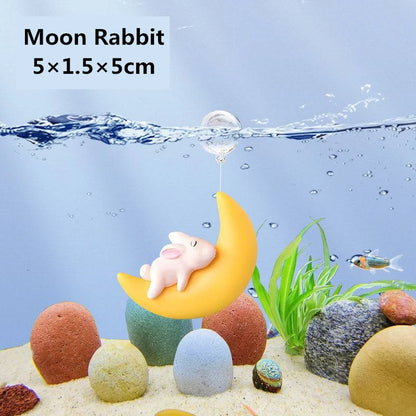 Adorable Floating Moon Series Aquarium Decoration Cartoon PVC Fish Tank Ornament Moon Bear, Cat, Dog, Rabbit