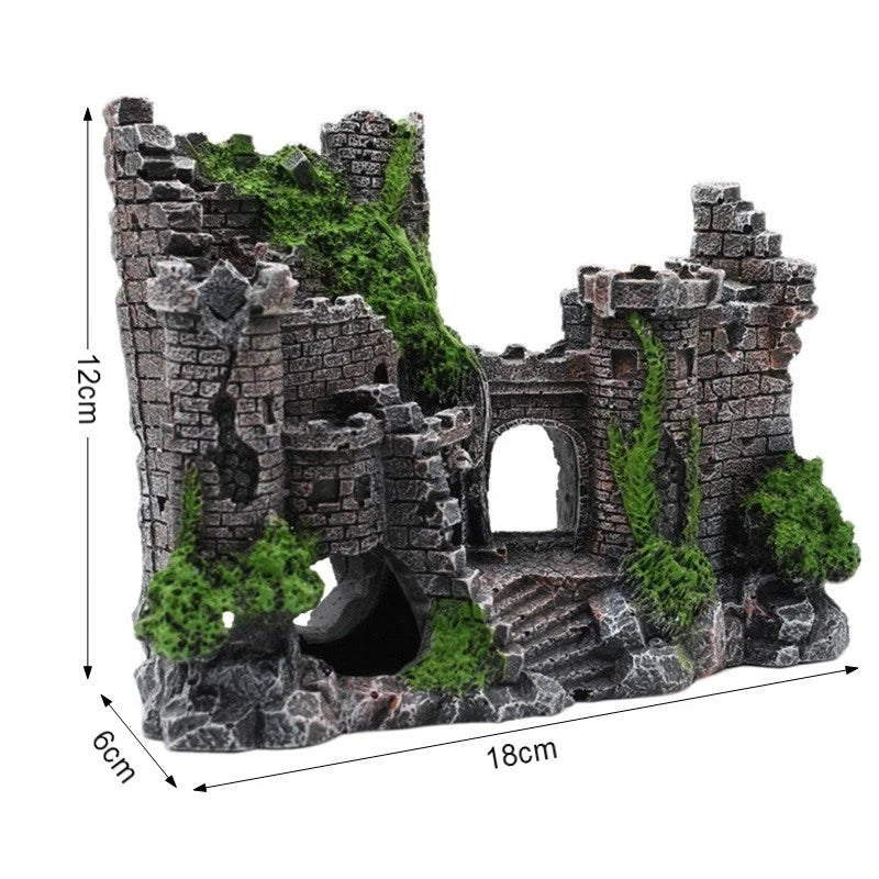 European-Style Ancient Castle Tower Resin Aquarium Ornament Rock Cave for Fish and Shrimp