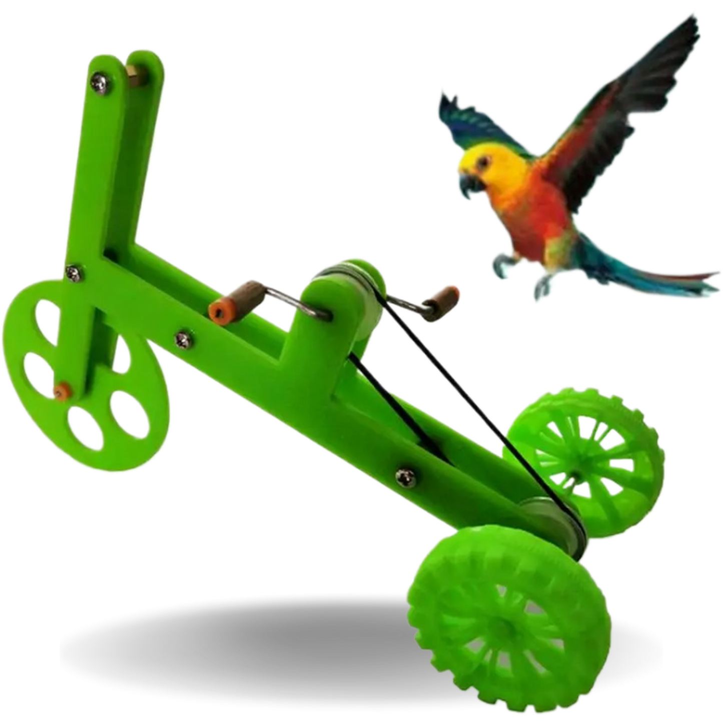 Parrot Green Bike Toy  Fun and Interactive Accessories for Birds