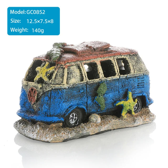 Resin Car Wreck Aquarium Decoration Fish Tank Shelter for Prawn Spawning, Fish Rest, and Play