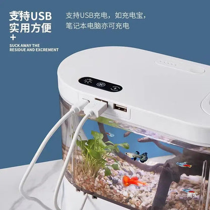 Desktop Creative Mini Aquarium with Biochemical Filtration and LED Light