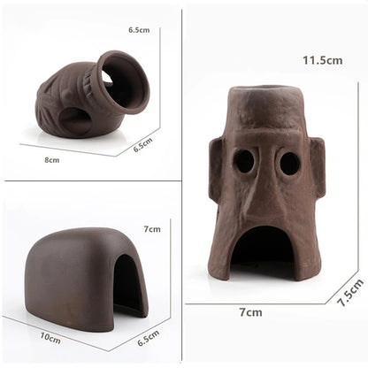 Unique Styles Ceramic Aquarium Shelters Moss Carrier Caves for Fish & Shrimp Tanks Decor Triangle small, Flower vase, Indigenous, Arc house, Flat-bottomed pipe, and Steamed bread Styles