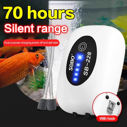 SOBO Aquarium Fish Tank Oxygen Air Pump USB & Battery Powered Portable Silent Oxygenator 6000mAh Outdoor & Indoor Use