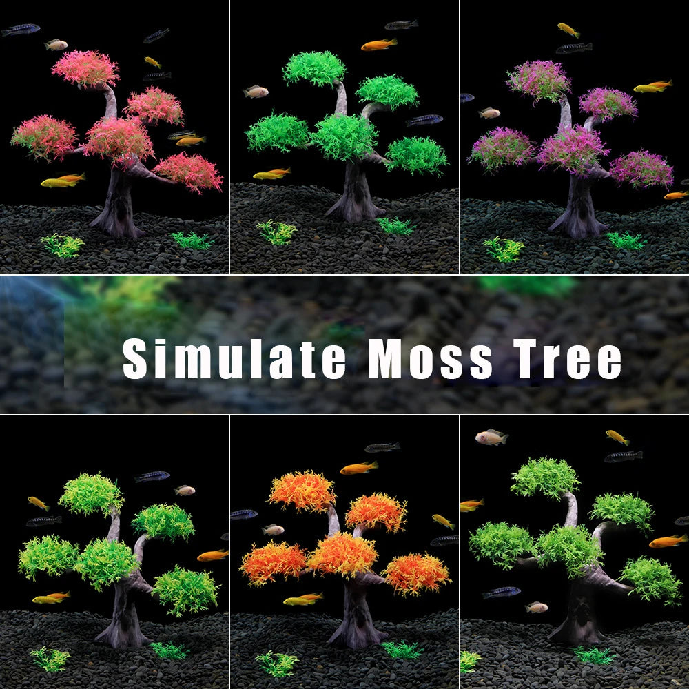 Simulation Moss Tree Plastic Fake Water Plant & Sunken Wood Aquarium Landscaping Decoration