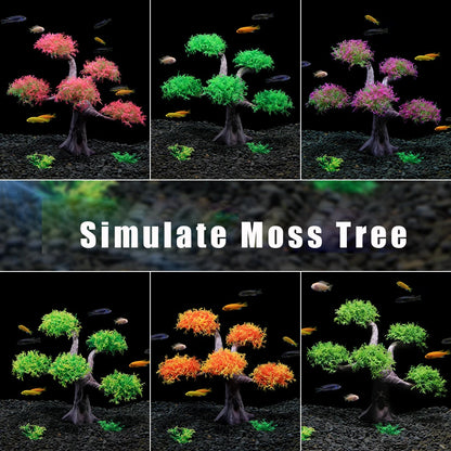 Simulation Moss Tree Plastic Fake Water Plant & Sunken Wood Aquarium Landscaping Decoration